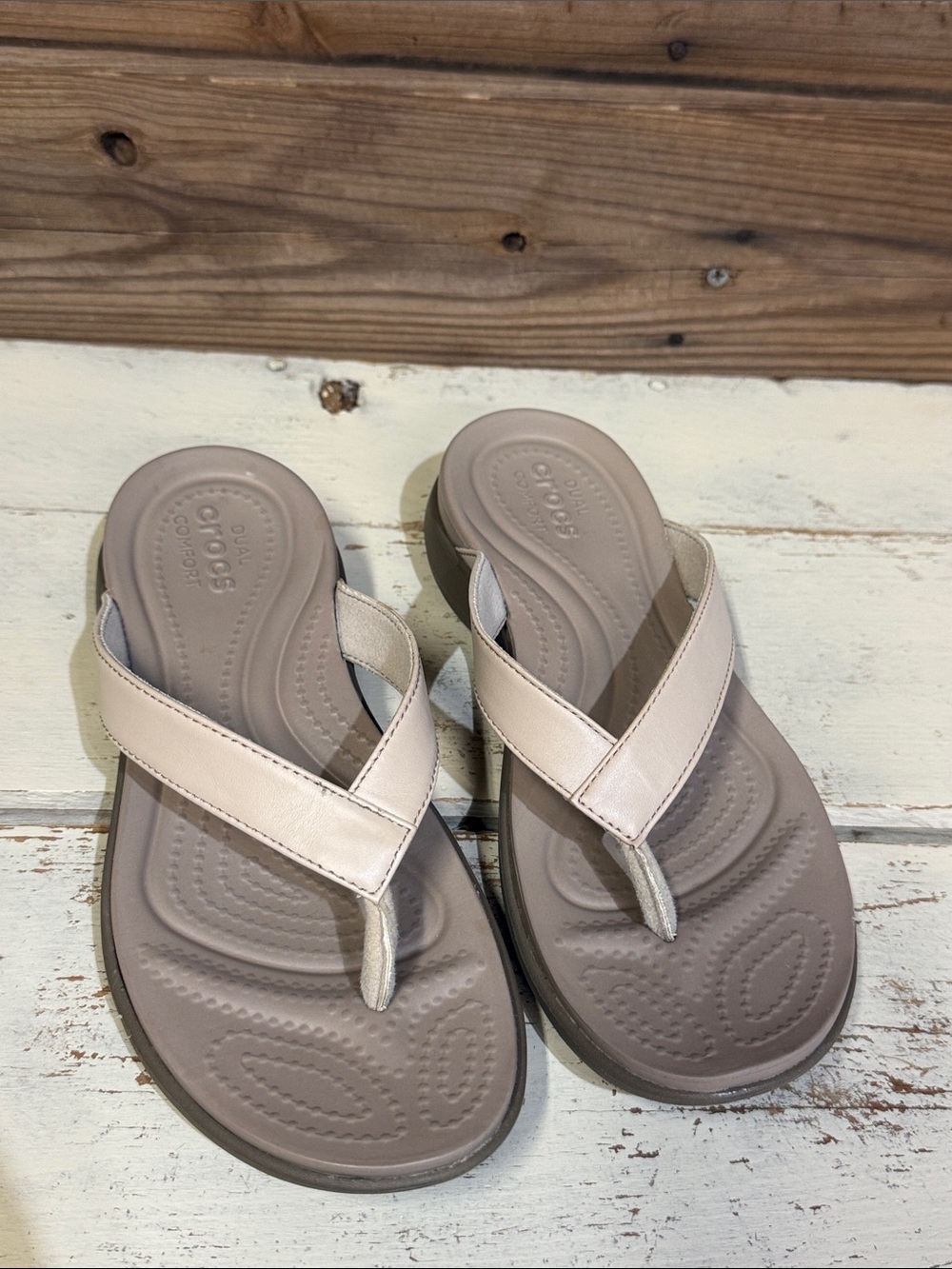 CROCS Taupe Beige Thong Sandals